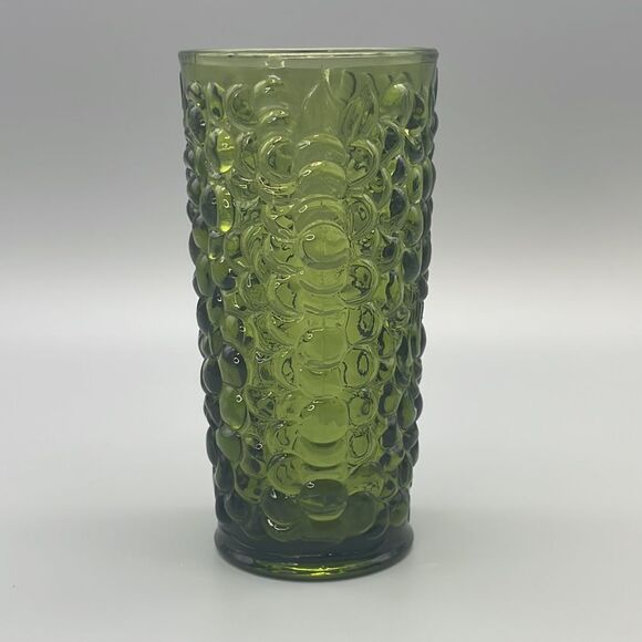 MCM Indiana Glass Vase Pressed Grape Pattern Avocado 1970s - Picture 2 of 16